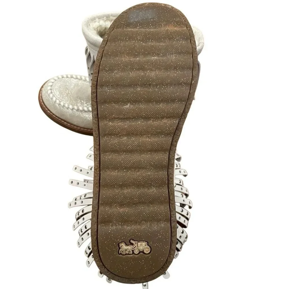 Coach Womens Roccasin Shearling Boots 6 B Fringe Studs Cowgirl Chic Apres Ski